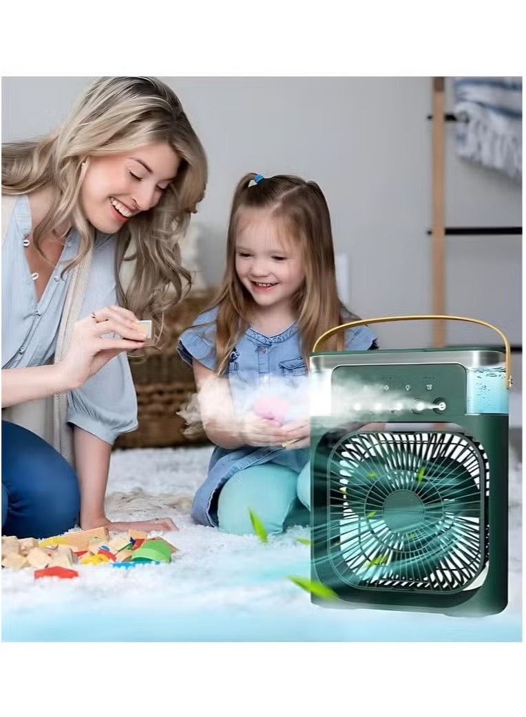 3-in-1 Portable Air Cooler Fan - Personal Desktop Humidifier with 600ML Water Tank, 7-Color LED Night Light, 3 Wind Speeds & 3 Spray Modes - USB Rechargeable Evaporative Cooling Fan for Home, Office & Travel - Image 2